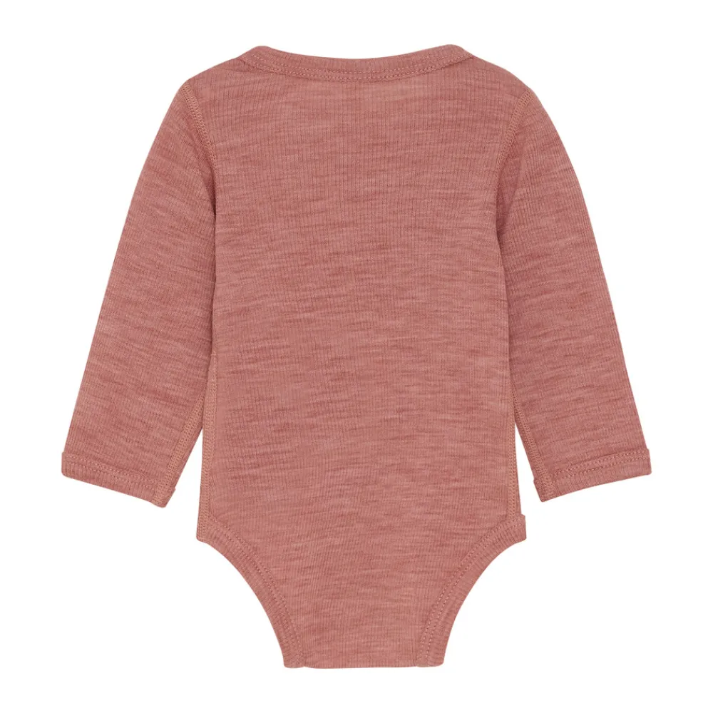 BeKids Uld body langærmet body - solid - Light Mahogany Melange- Uldbodyer|Bodystocking Langærmet