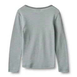 Wheat Uld t-shirt ls Alfie - Navy Stripe- Uldoverdele|Bluser