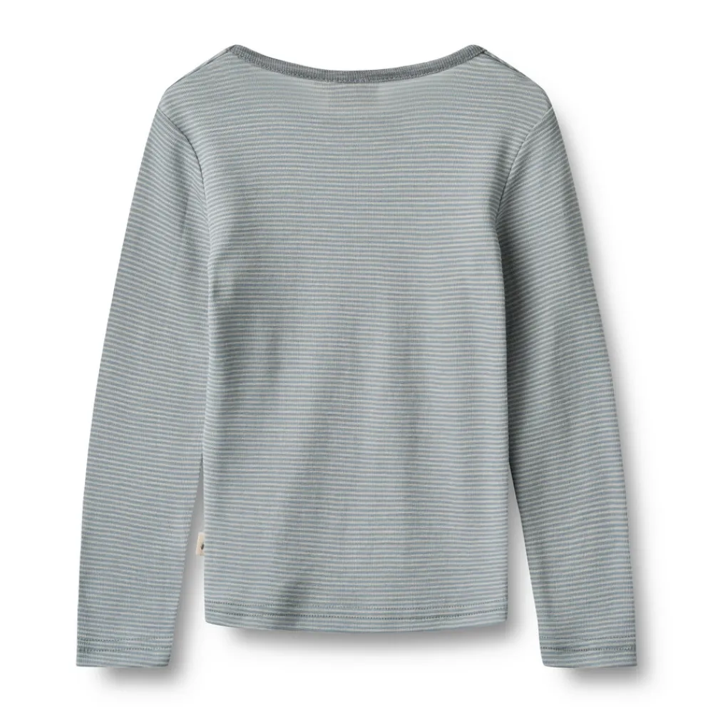 Wheat Uld t-shirt ls Alfie - Navy Stripe- Uldoverdele|Bluser